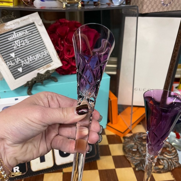 Verawang Waterford Lismore Pops Purple Toasting Flute Pair - Picture 8 of 14